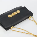 VERSACE Chain Shoulder Bag Leather Black Gold Auth BA13207-6