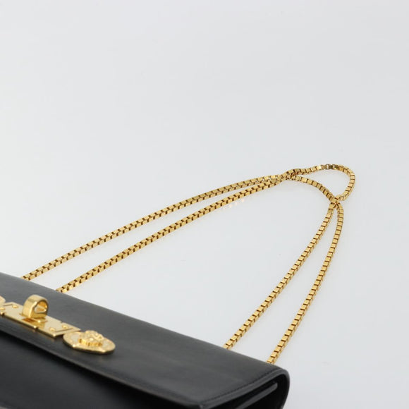 VERSACE Umhängetasche Kette Leder Schwarz Gold Auth BA13207