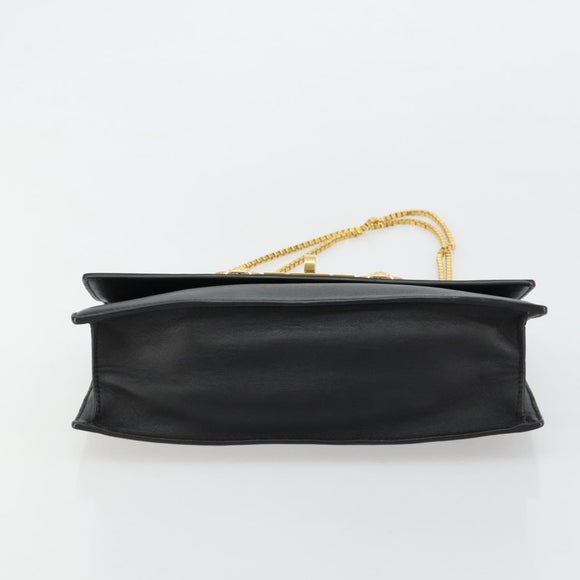 VERSACE Umhängetasche Kette Leder Schwarz Gold Auth BA13207