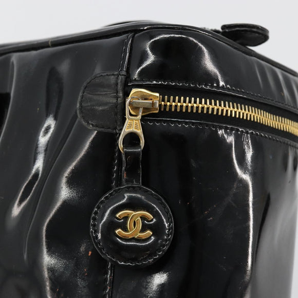 CHANEL Vanity Handtas Lakleer Zwart Goud CC Auth BA13209