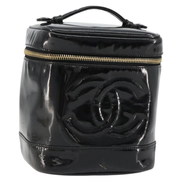 CHANEL Vanity Handtas Lakleer Zwart Goud CC Auth BA13209