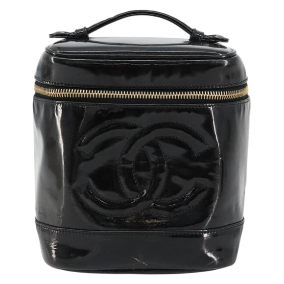 CHANEL Vanity Handtas Lakleer Zwart Goud CC Auth BA13209