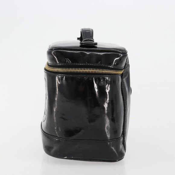 CHANEL Vanity Handtas Lakleer Zwart Goud CC Auth BA13209