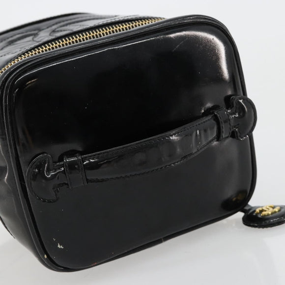 CHANEL Vanity Handtas Lakleer Zwart Goud CC Auth BA13209