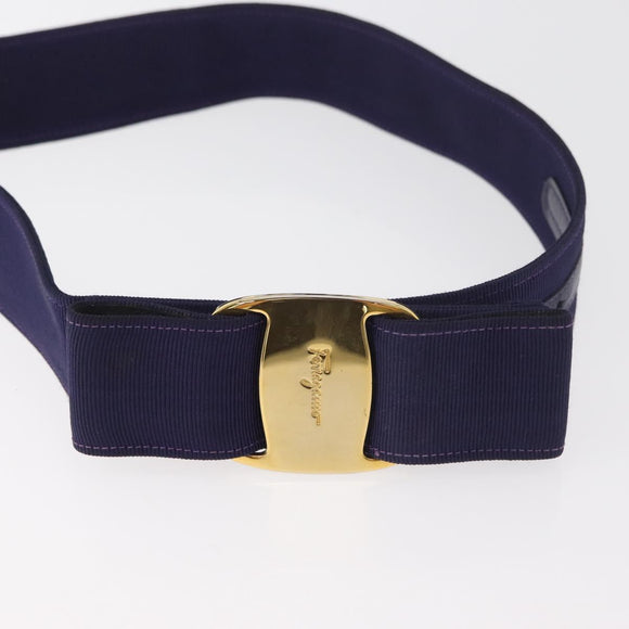 Salvatore Ferragamo Vara Ribbon Ceintuur Canvas 29.5"" Paars Goud Auth BA13266