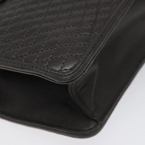 BALLY Quilted Hand Bag Leather Gray Gold Auth BA1327