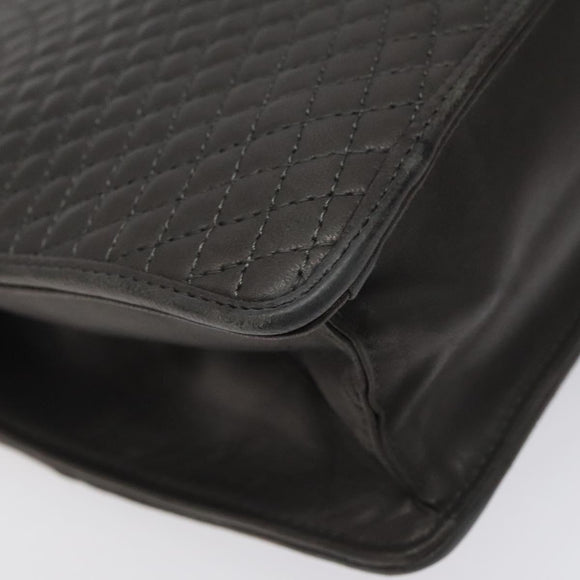 BALLY Quilted Hand Bag Leather Gray Gold Auth BA1327