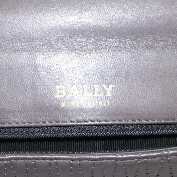 BALLY Quilted Hand Bag Leather Gray Gold Auth BA1327