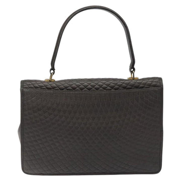 BALLY Quilted Hand Bag Leather Gray Gold Auth BA1327 - 0