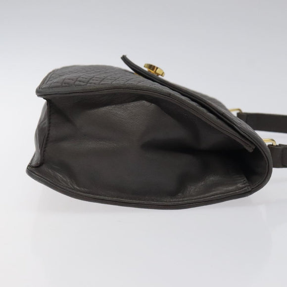 BALLY Quilted Hand Bag Leather Gray Gold Auth BA1327