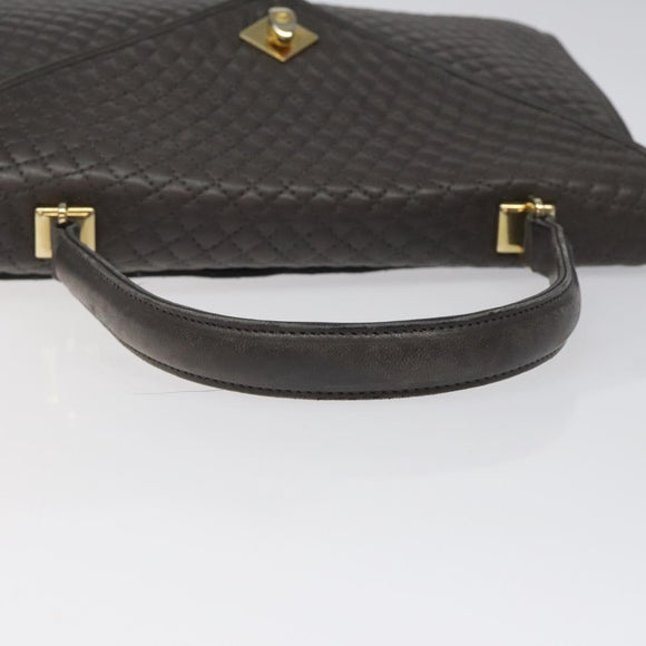 BALLY Quilted Hand Bag Leather Gray Gold Auth BA1327