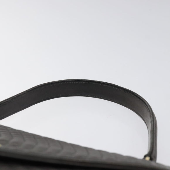 BALLY Quilted Hand Bag Leather Gray Gold Auth BA1327