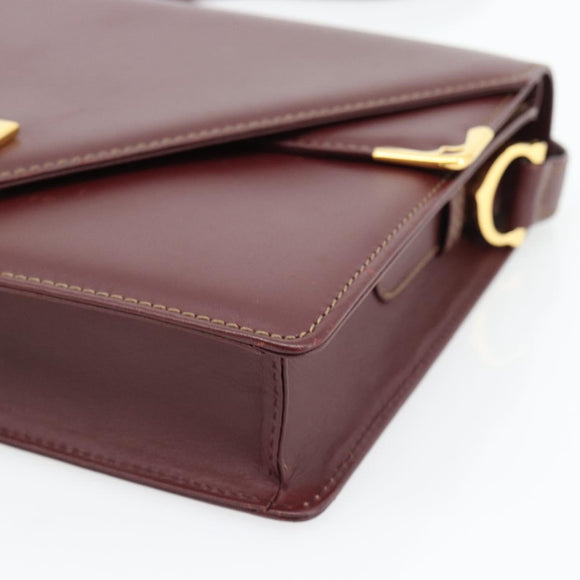 CARTIER Must Line Shoulder Bag Leather Bordeaux Gold Auth BA13274