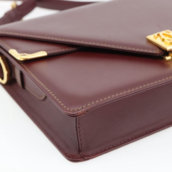 CARTIER Must Line Shoulder Bag Leather Bordeaux Gold Auth BA13274