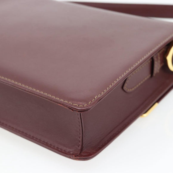CARTIER Must Line Shoulder Bag Leather Bordeaux Gold Auth BA13274