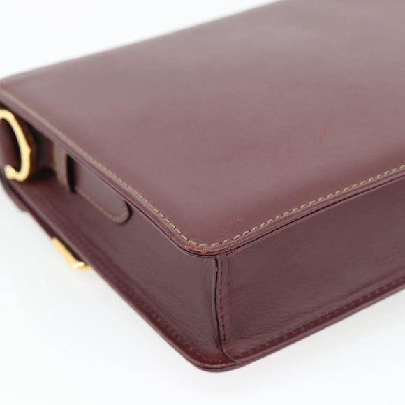 CARTIER Must Line Shoulder Bag Leather Bordeaux Gold Auth BA13274