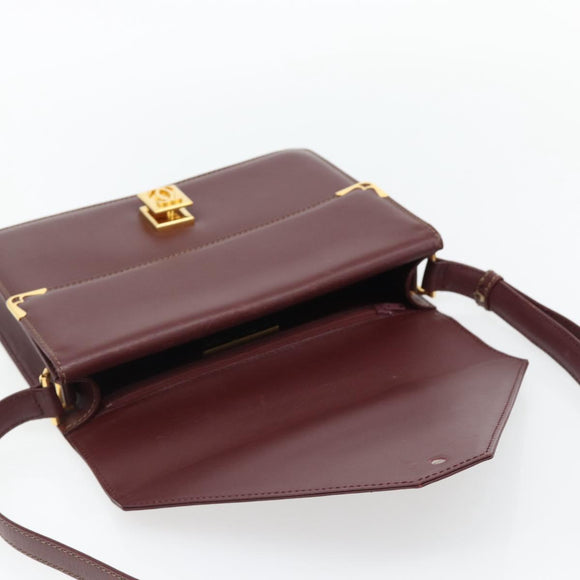 CARTIER Must Line Shoulder Bag Leather Bordeaux Gold Auth BA13274