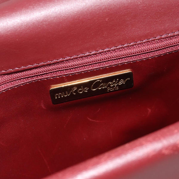 CARTIER Must Line Shoulder Bag Leather Bordeaux Gold Auth BA13274