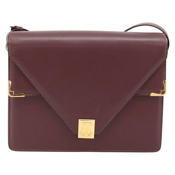 CARTIER Must Line Shoulder Bag Leather Bordeaux Gold Auth BA13274