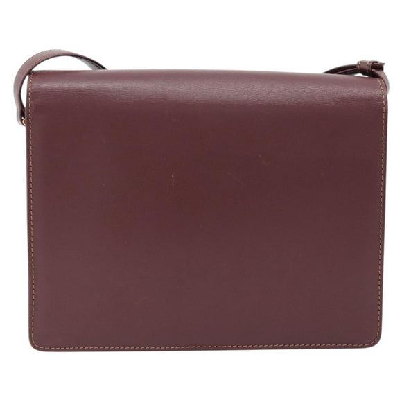 CARTIER Must Line Shoulder Bag Leather Bordeaux Gold Auth BA13274