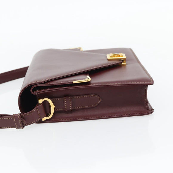 CARTIER Must Line Shoulder Bag Leather Bordeaux Gold Auth BA13274