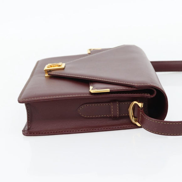 CARTIER Must Line Shoulder Bag Leather Bordeaux Gold Auth BA13274