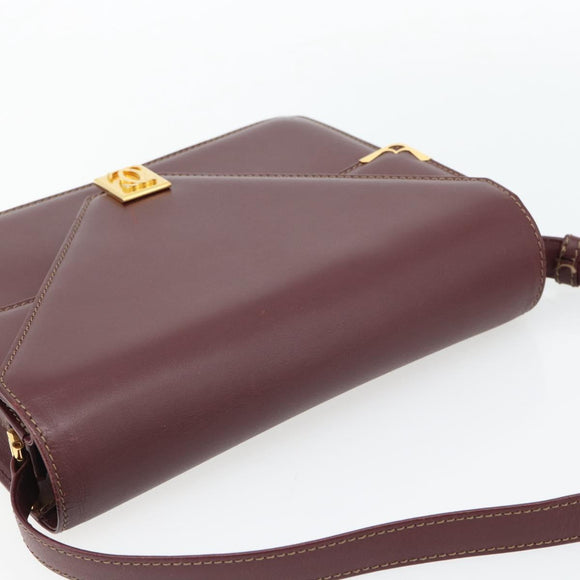 CARTIER Must Line Shoulder Bag Leather Bordeaux Gold Auth BA13274