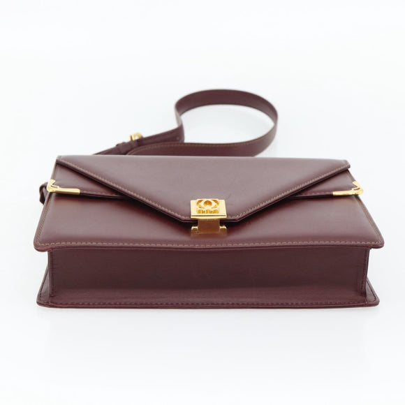 CARTIER Must Line Shoulder Bag Leather Bordeaux Gold Auth BA13274