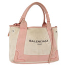 BALENCIAGA Navy Cabas S Tote Bag Canvas Leather Beige Silver 390346 Auth BA13276-1