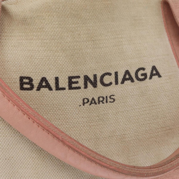 BALENCIAGA Navy Cabas S Tote Bag Canvas Leather Beige Silver 390346 Auth BA13276