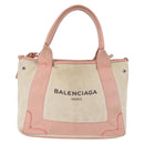 BALENCIAGA Navy Cabas S Tote Bag Canvas Leather Beige Silver 390346 Auth BA13276-13