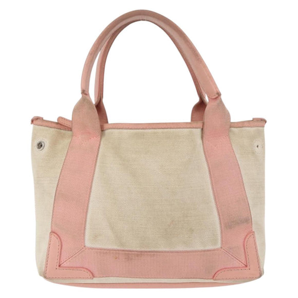 BALENCIAGA Navy Cabas S Tote Bag Canvas Leather Beige Silver 390346 Auth BA13276