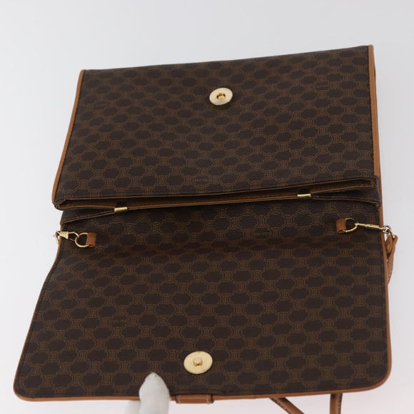 CELINE Macadam Canvas Shoulder Bag PVC Leather Brown Gold Auth BA13279