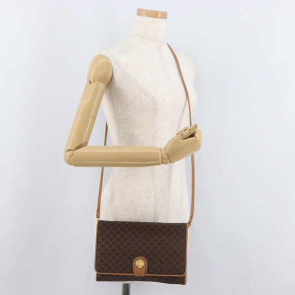CELINE Macadam Canvas Shoulder Bag PVC Leather Brown Gold Auth BA13279