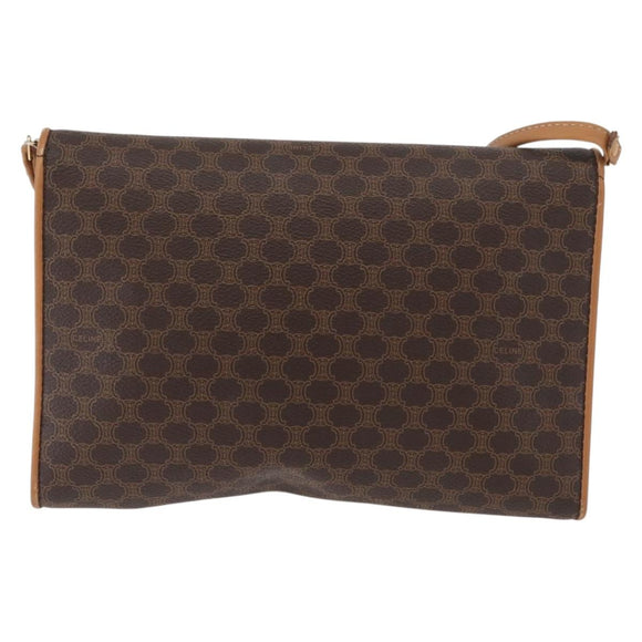 CELINE Macadam Canvas Shoulder Bag PVC Leather Brown Gold Auth BA13279