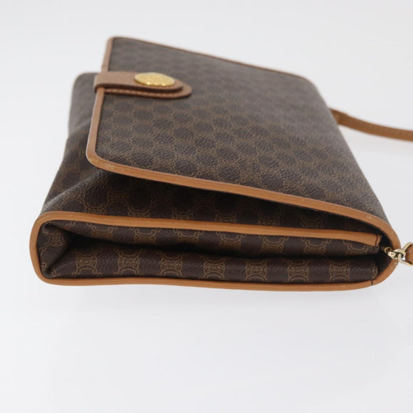 CELINE Macadam Canvas Shoulder Bag PVC Leather Brown Gold Auth BA13279