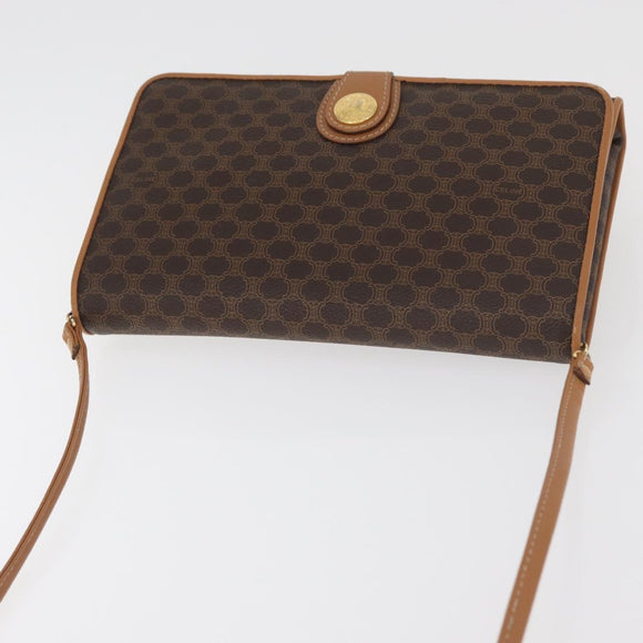 CELINE Macadam Canvas Shoulder Bag PVC Leather Brown Gold Auth BA13279