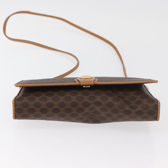 CELINE Macadam Canvas Shoulder Bag PVC Leather Brown Gold Auth BA13279