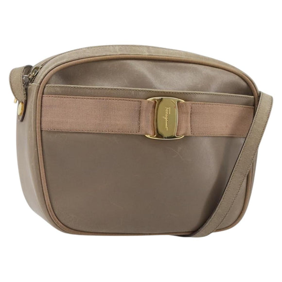 Salvatore Ferragamo Vala Shoulder Bag Leather Beige Gold Auth BA13281