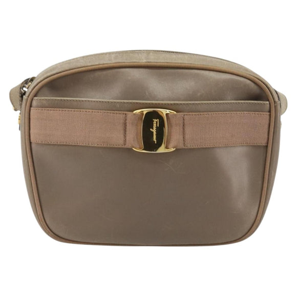 Salvatore Ferragamo Vala Shoulder Bag Leather Beige Gold Auth BA13281