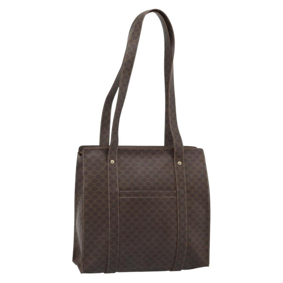 CELINE Macadam Canvas Tote Bag PVC Leather Brown Gold Auth BA13283