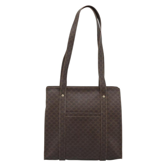 CELINE Macadam Canvas Tote Bag PVC Leather Brown Gold Auth BA13283