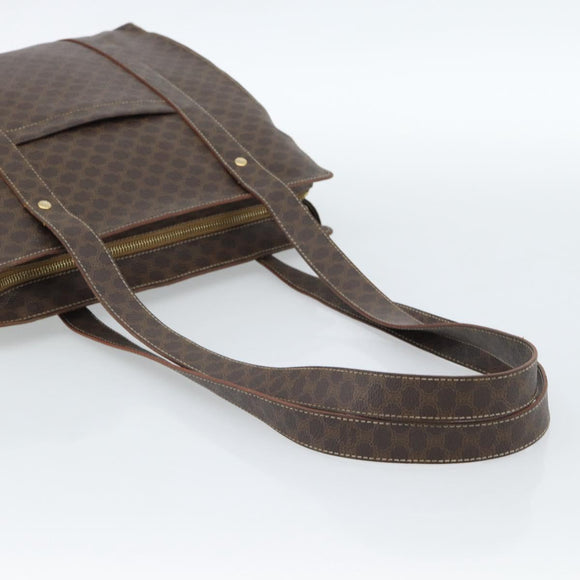 CELINE Macadam Canvas Tote Bag PVC Leather Brown Gold Auth BA13283