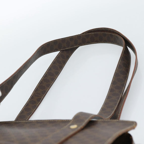 CELINE Macadam Canvas Tote Bag PVC Leather Brown Gold Auth BA13283