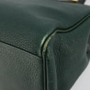 Burberrys Hand Bag Leather Green Gold Auth BA13284-9