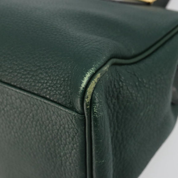 Burberrys Hand Bag Leather Green Gold Auth BA13284