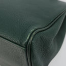 Burberrys Hand Bag Leather Green Gold Auth BA13284-15