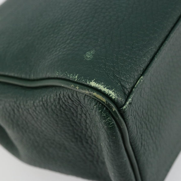 Burberrys Hand Bag Leather Green Gold Auth BA13284