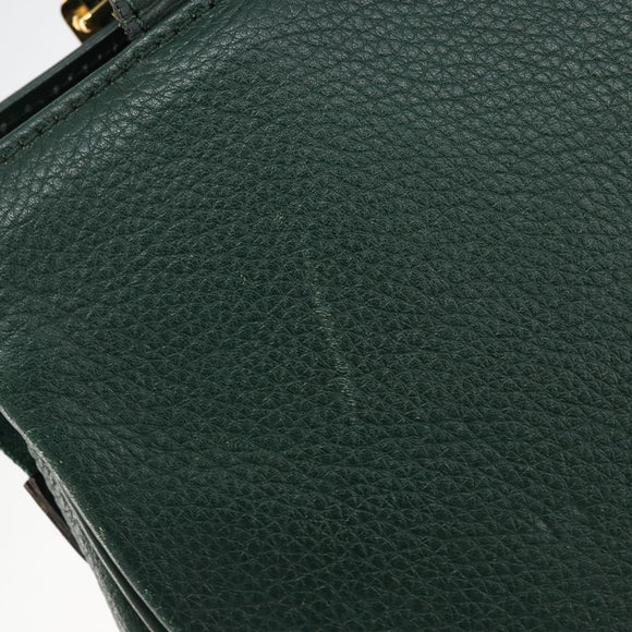 Burberrys Hand Bag Leather Green Gold Auth BA13284