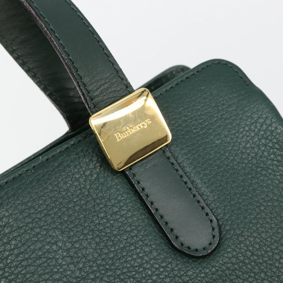Burberrys Hand Bag Leather Green Gold Auth BA13284